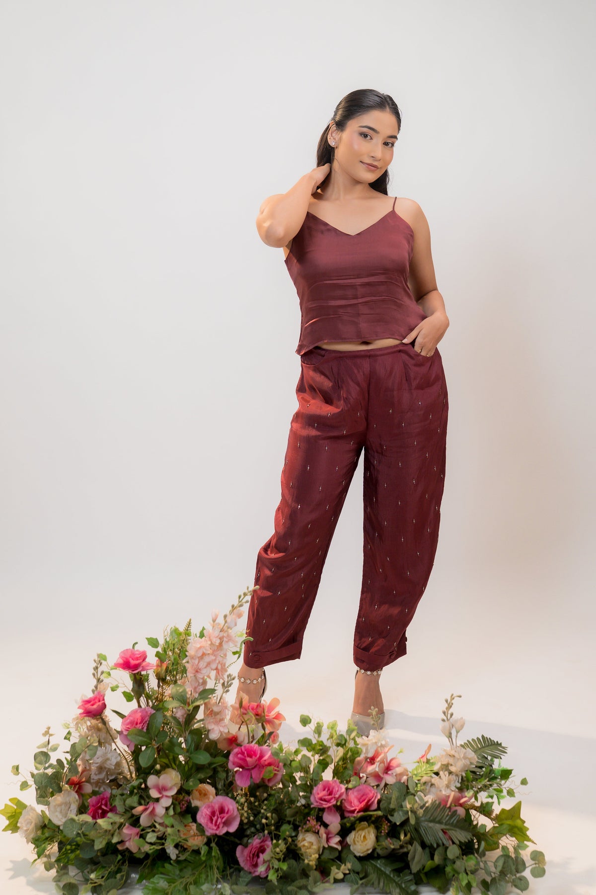 CLEO — Barrel Pant in Deep Burgundy