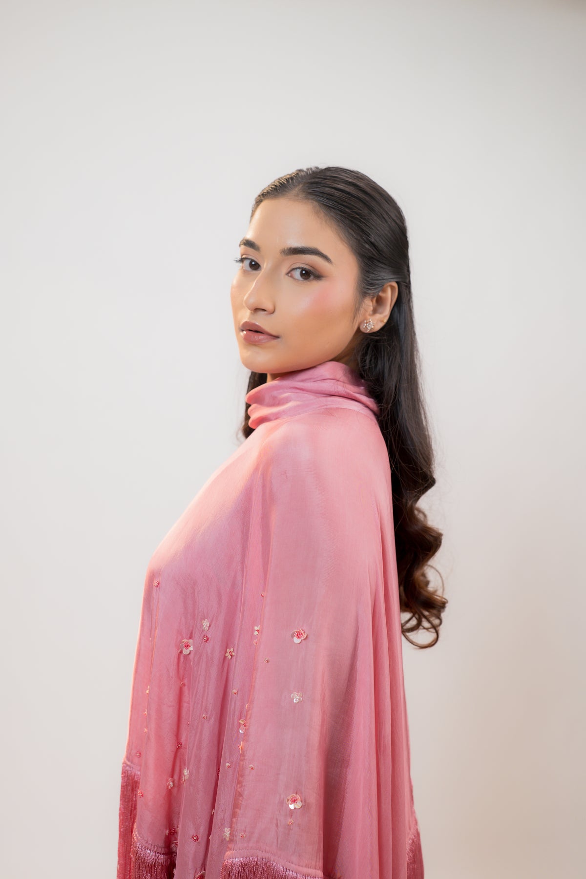 HALO — Fringe Cape in Rose Pink