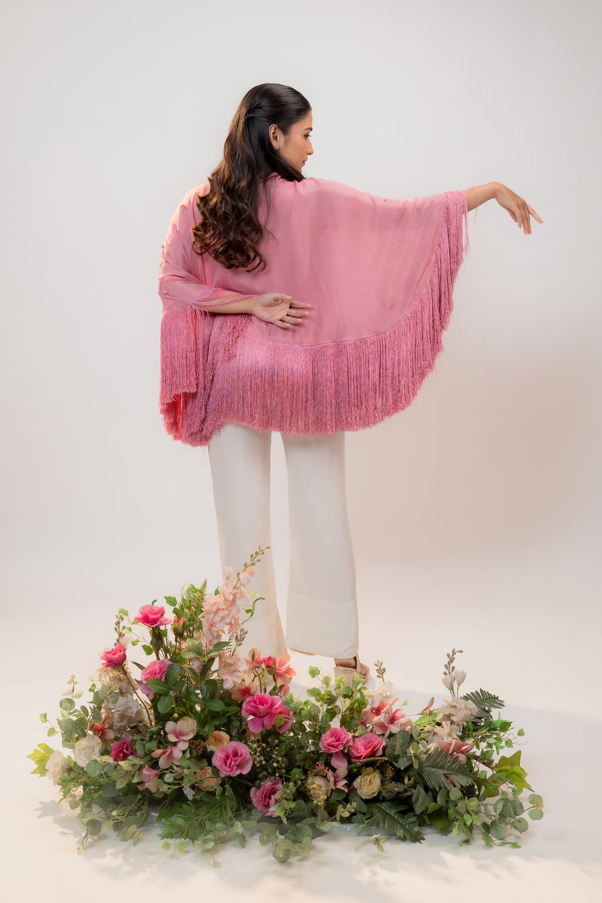 HALO — Fringe Cape in Rose Pink