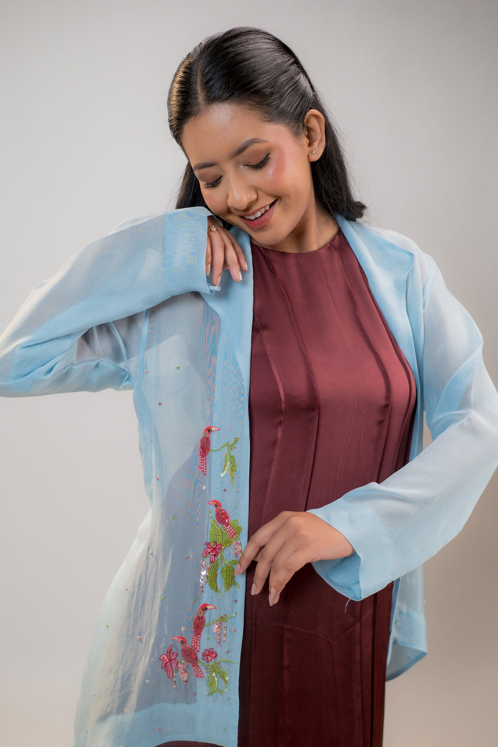 SORA — Mid-Length Jacket in Blue Frost