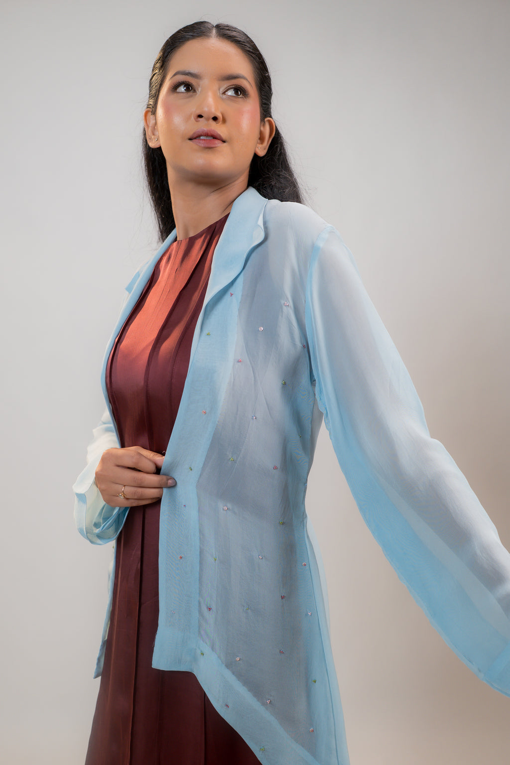 SORA — Mid-Length Jacket in Blue Frost