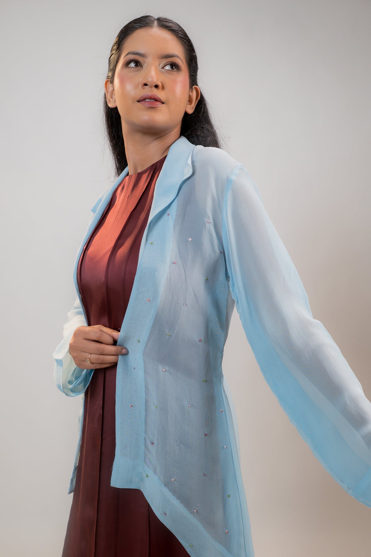 SORA — Mid-Length Jacket in Blue Frost