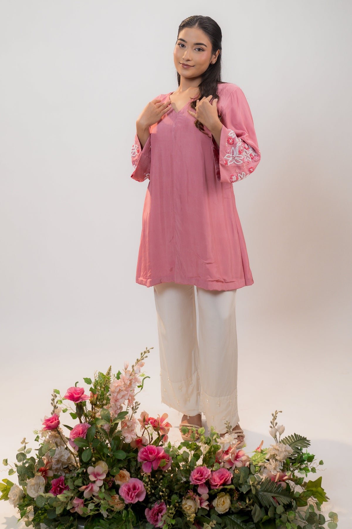 MIRA — Button Front Mini in Rose Pink