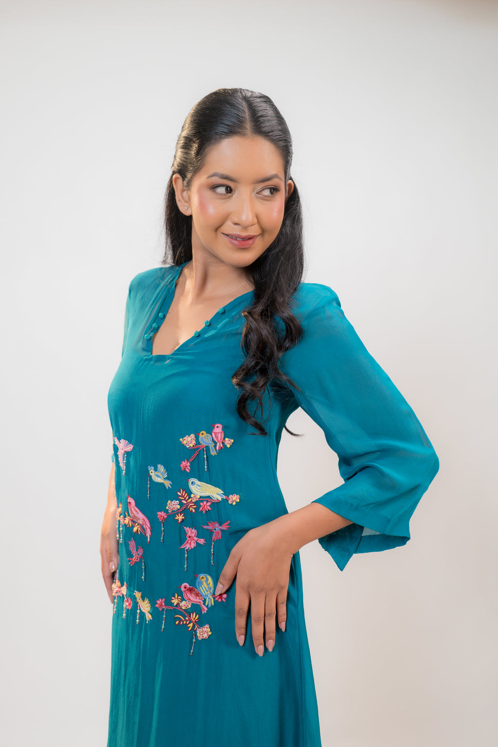 LUNA — Longline Dress in Teal