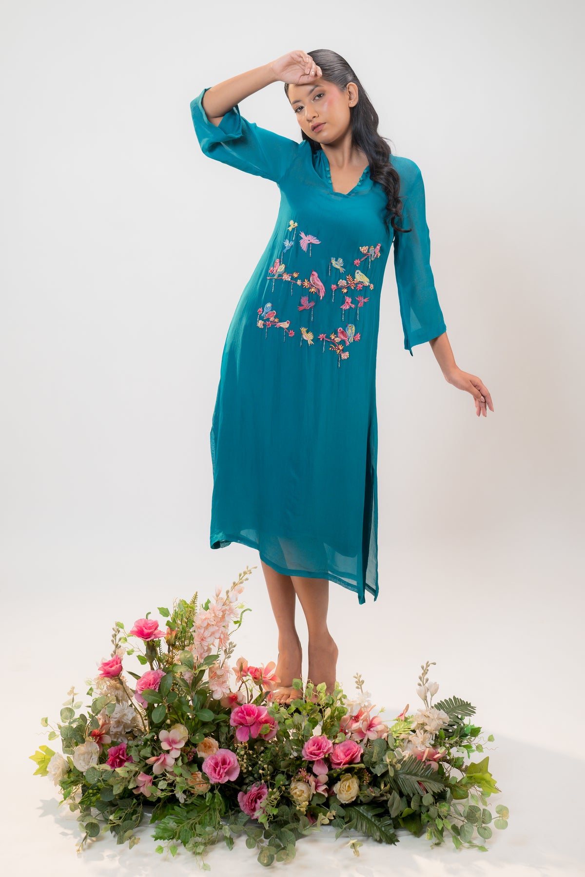 LUNA — Longline Dress in Teal