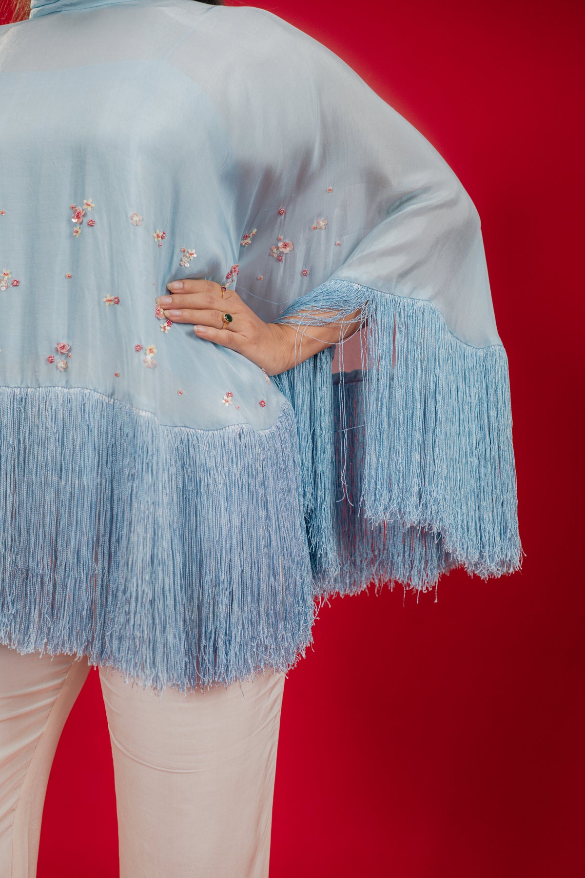HALO — Fringe Cape in Blue Frost
