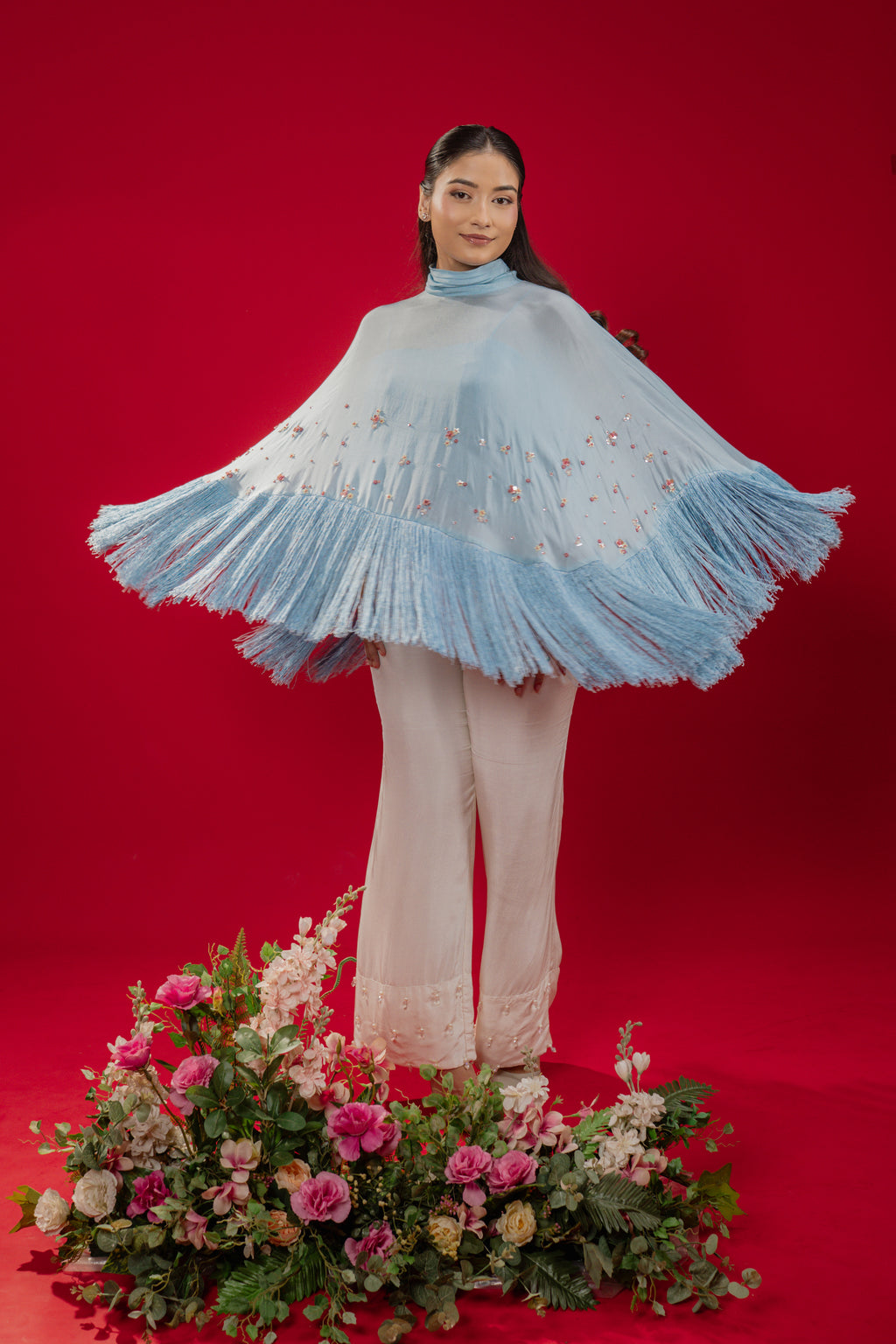 HALO — Fringe Cape in Blue Frost