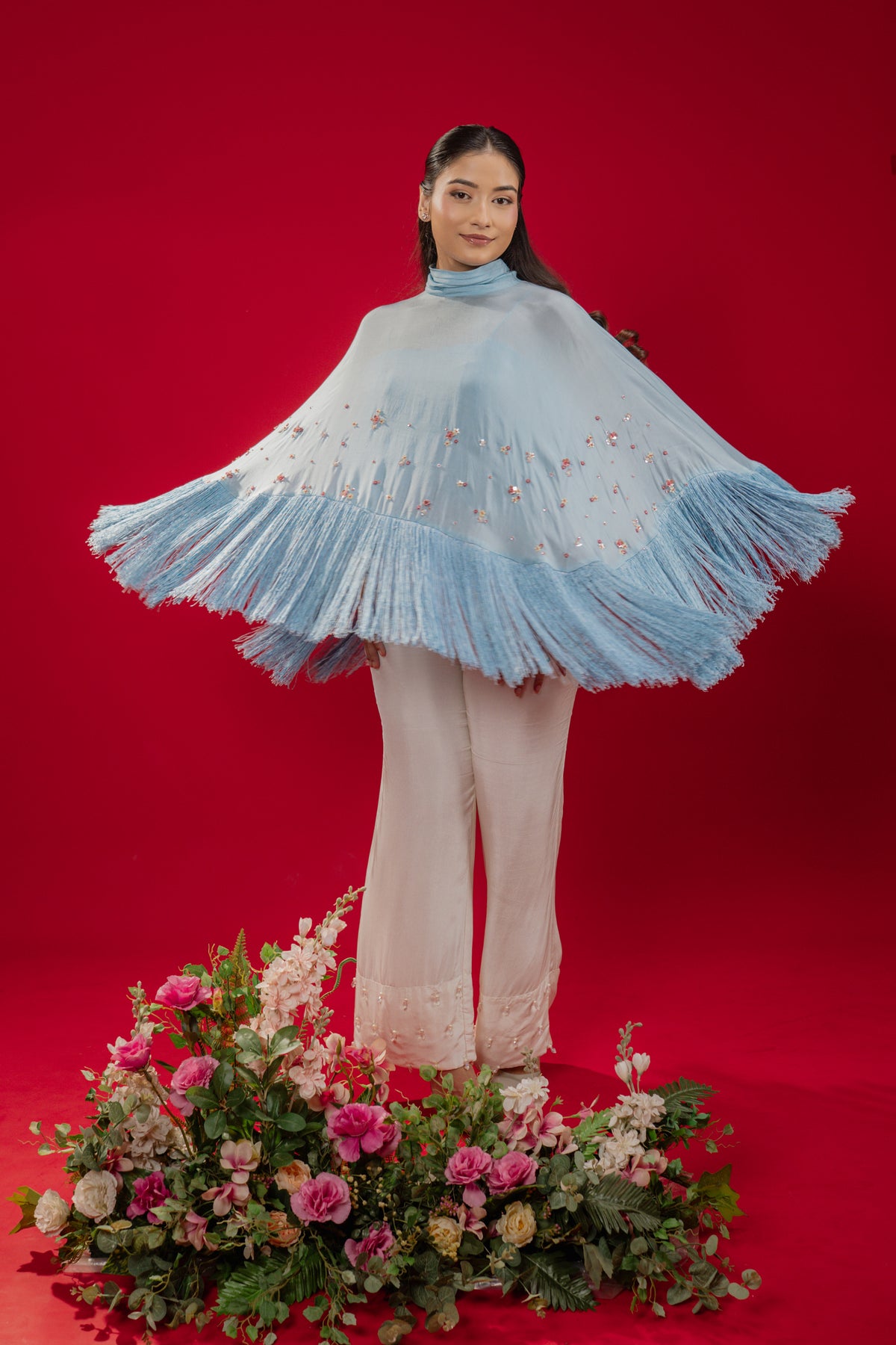HALO — Fringe Cape in Blue Frost