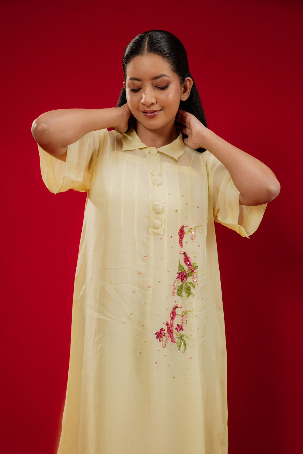 LUMI — Midi Collar Dress in Light Lemon Yellow