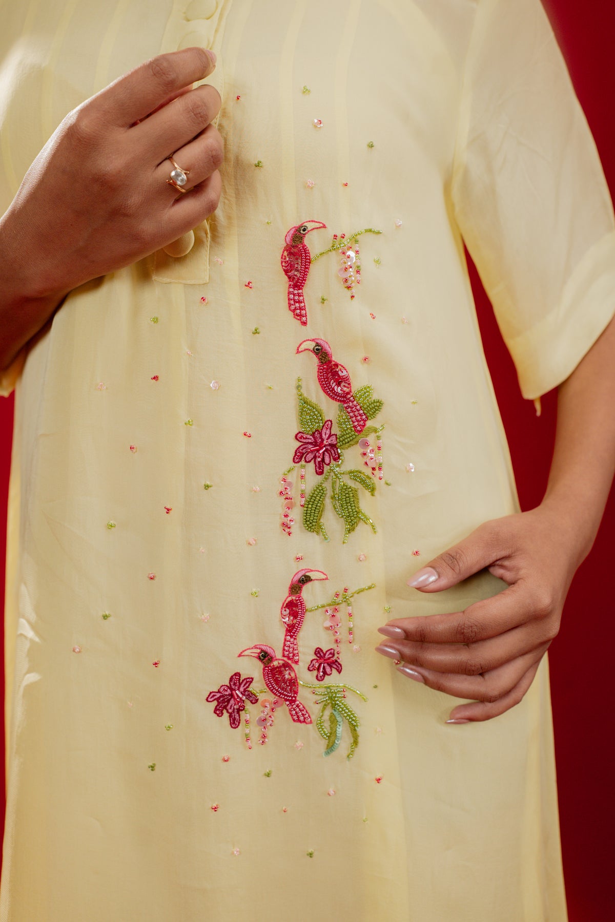 LUMI — Midi Collar Dress in Light Lemon Yellow