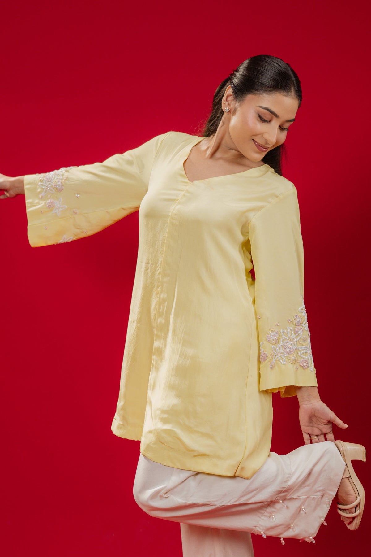 MIRA — Button Front Mini in Light Lemon Yellow