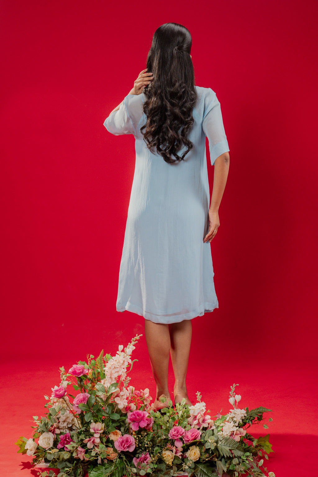 LUMI — Midi Collar Dress in Blue Frost
