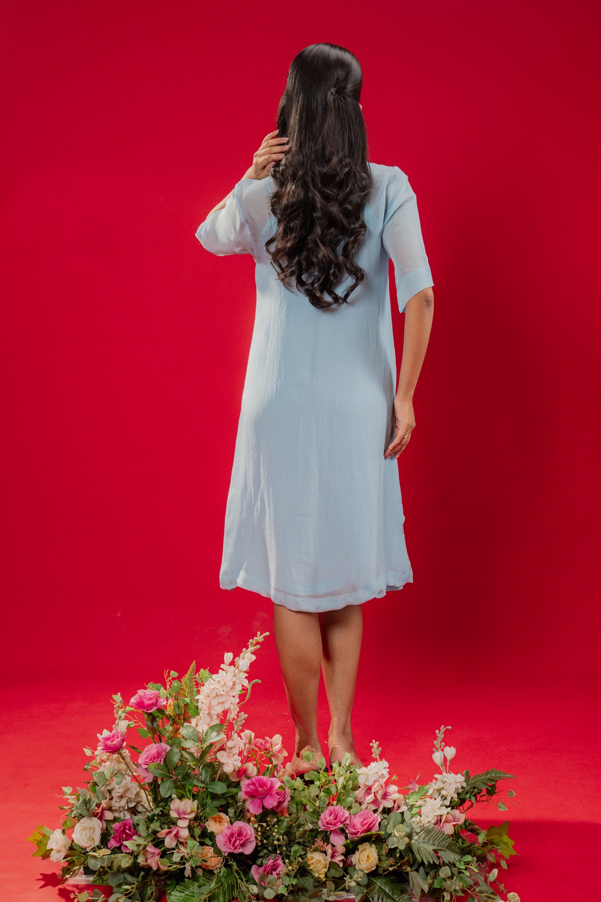 LUMI — Midi Collar Dress in Blue Frost